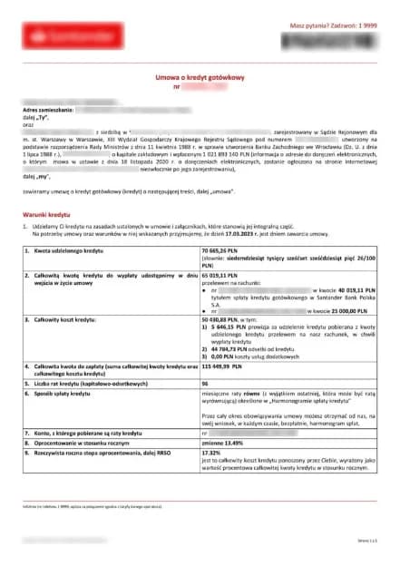 Skan umowy kredytowej do analizy